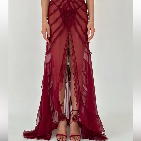 Mirror Palais Cascading Ruffle Gown in Sangre (Sheer) - Picture 5 of 10